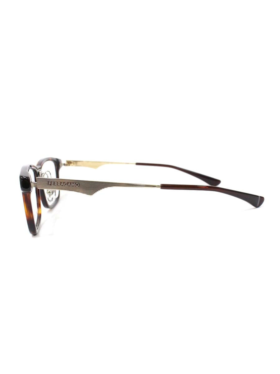 フォーナインズ 999.9×FERRAGAMOコラボ SF9017 メガネ ブラウン/ゴールド コンビ フルリム スクエアシェイプ IT2WH0WQBZSQ