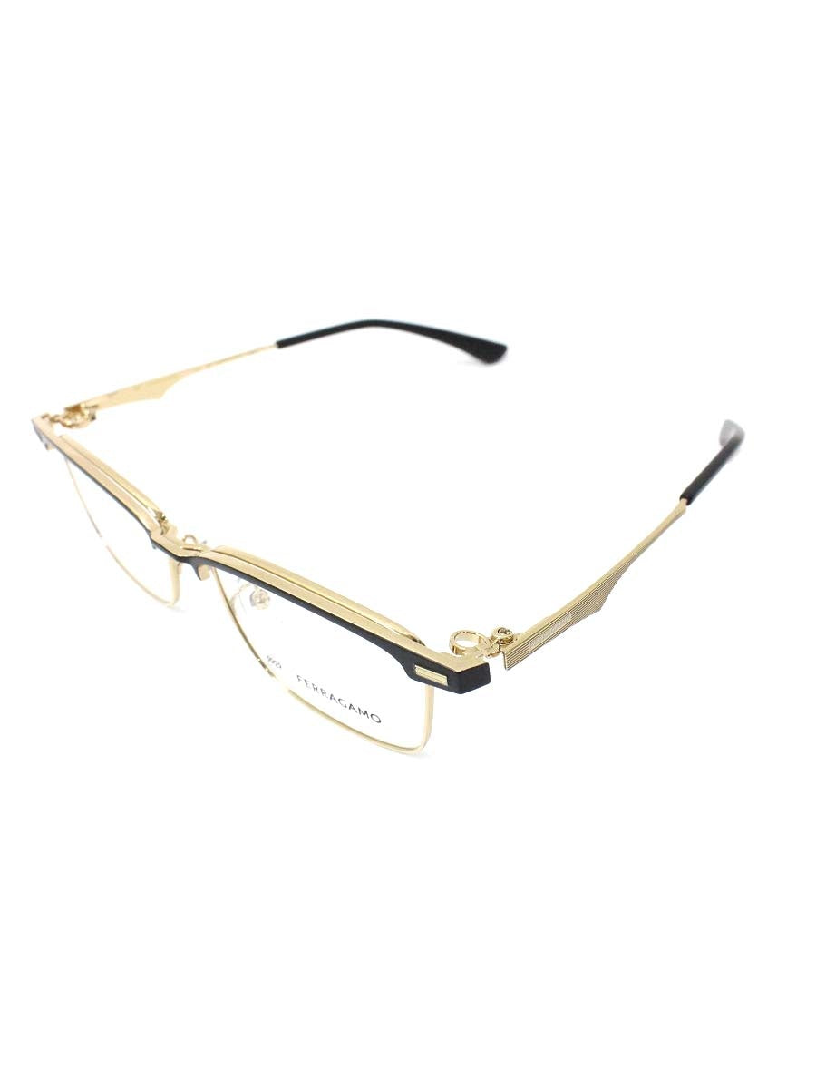 フォーナインズ 999.9  Salvatore Ferragamo コラボ SF9010 メガネ ゴールド/ブラック スクエア ITIPD6SSGPRH