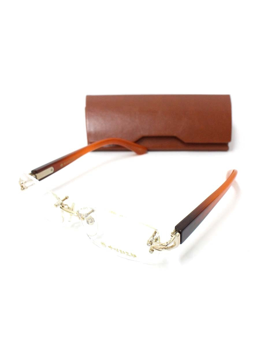 中村勘三郎 KN-2608 メガネ ゴールド/オレンジ 手作り チタニウム コンビフレーム リムレス スクエア C-2GP ITKBDW64T0HO
