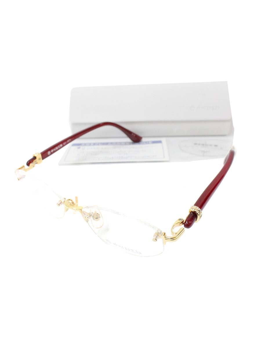 中村勘三郎 KN-2671 メガネ ゴールド/ホワイトラメ シープホーン スワロフスキー リムレス ITWM43O9IL1C