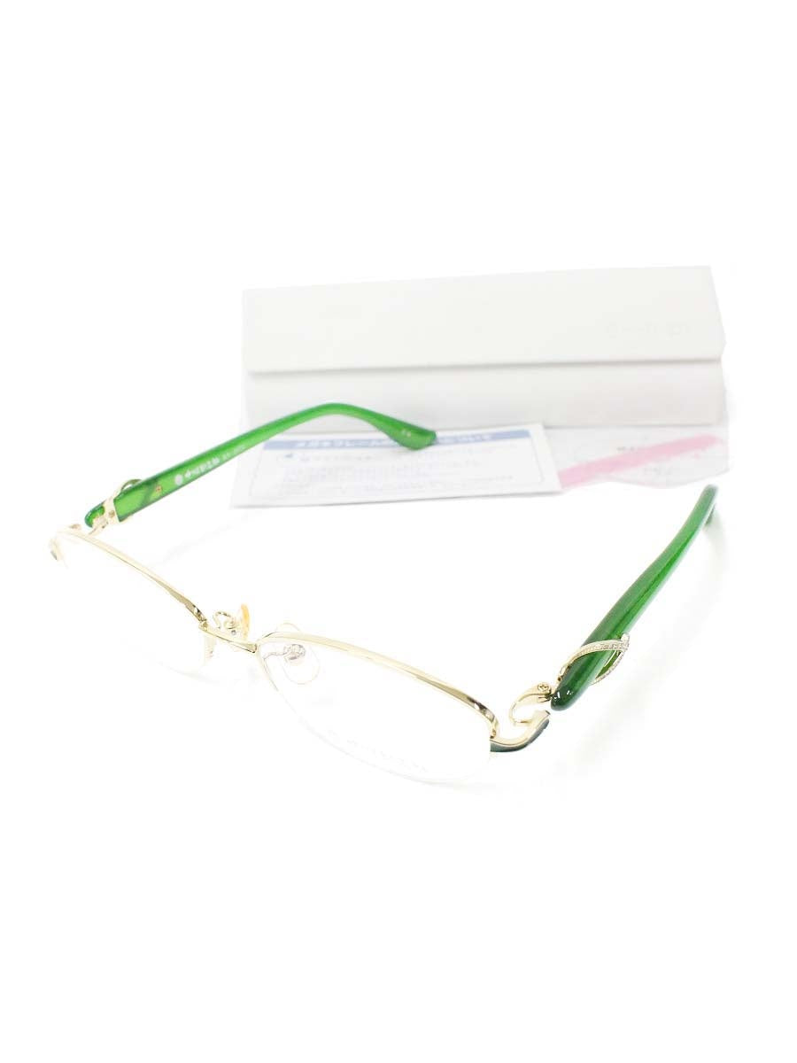 中村勘三郎 KN-2675 メガネ ゴールド/グリーン シープホーン スワロフスキーリング ハーフリム ITPL2O7WMX7O