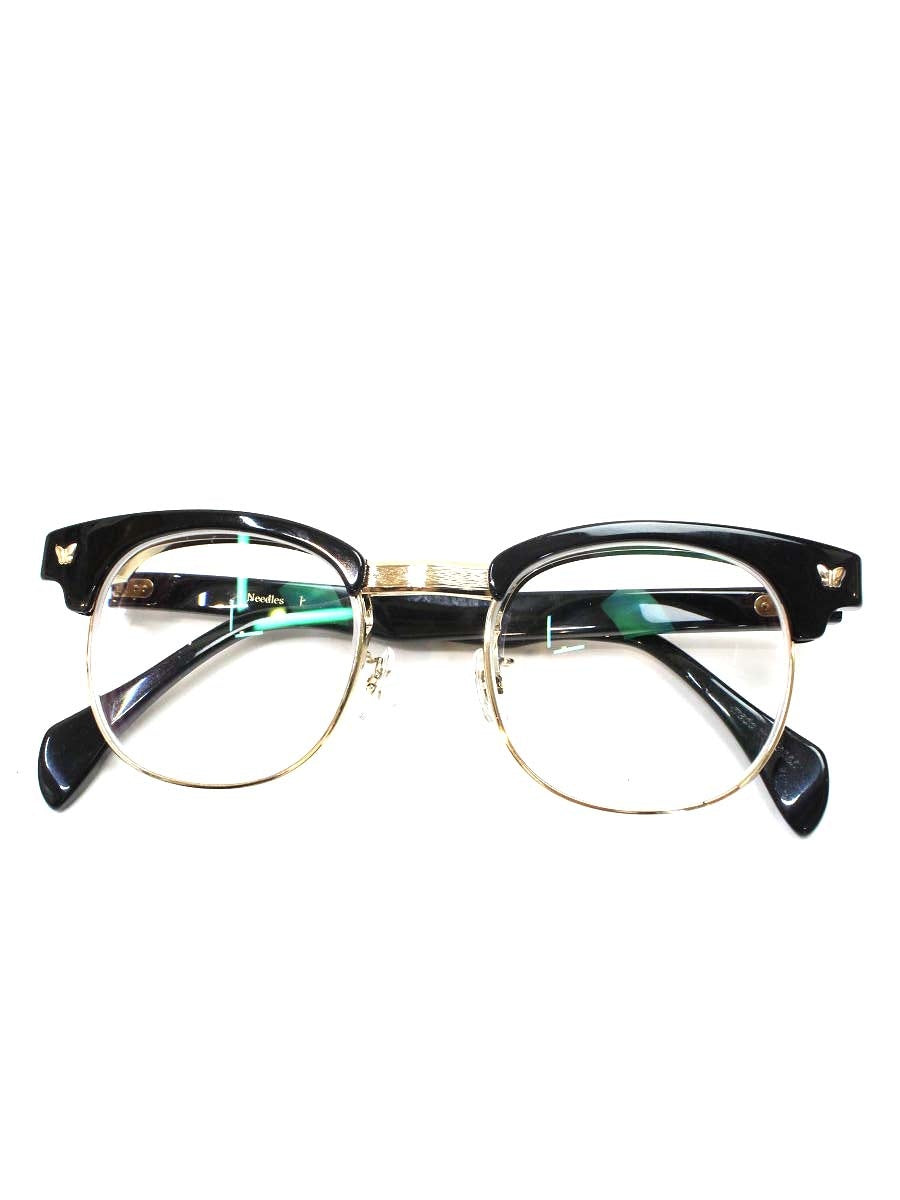 ニードルズ PAPILLON GLASSES - SAMUEL メガネ ブラック 跳ね上げ式 フルリム ボストン ITKUD85G7H6Q