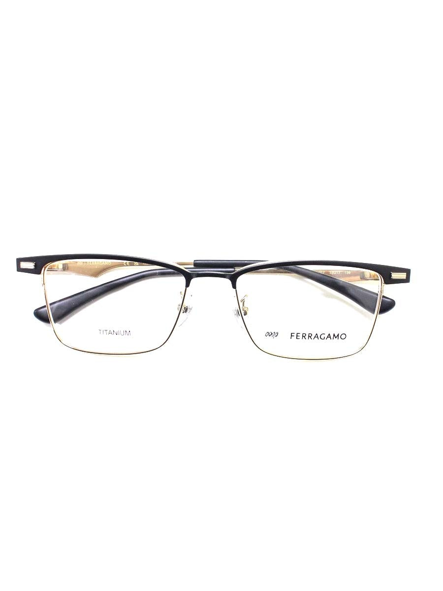 フォーナインズ 999.9  Salvatore Ferragamo コラボ SF9010 メガネ ゴールド/ブラック スクエア ITIPD6SSGPRH