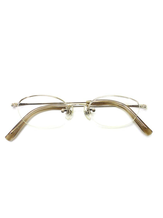 フォーナインズ O-04T メガネ ベージュブラウン/ゴールド メタルフレーム ハーフリム オーバル IT9ZH4YWM2L2