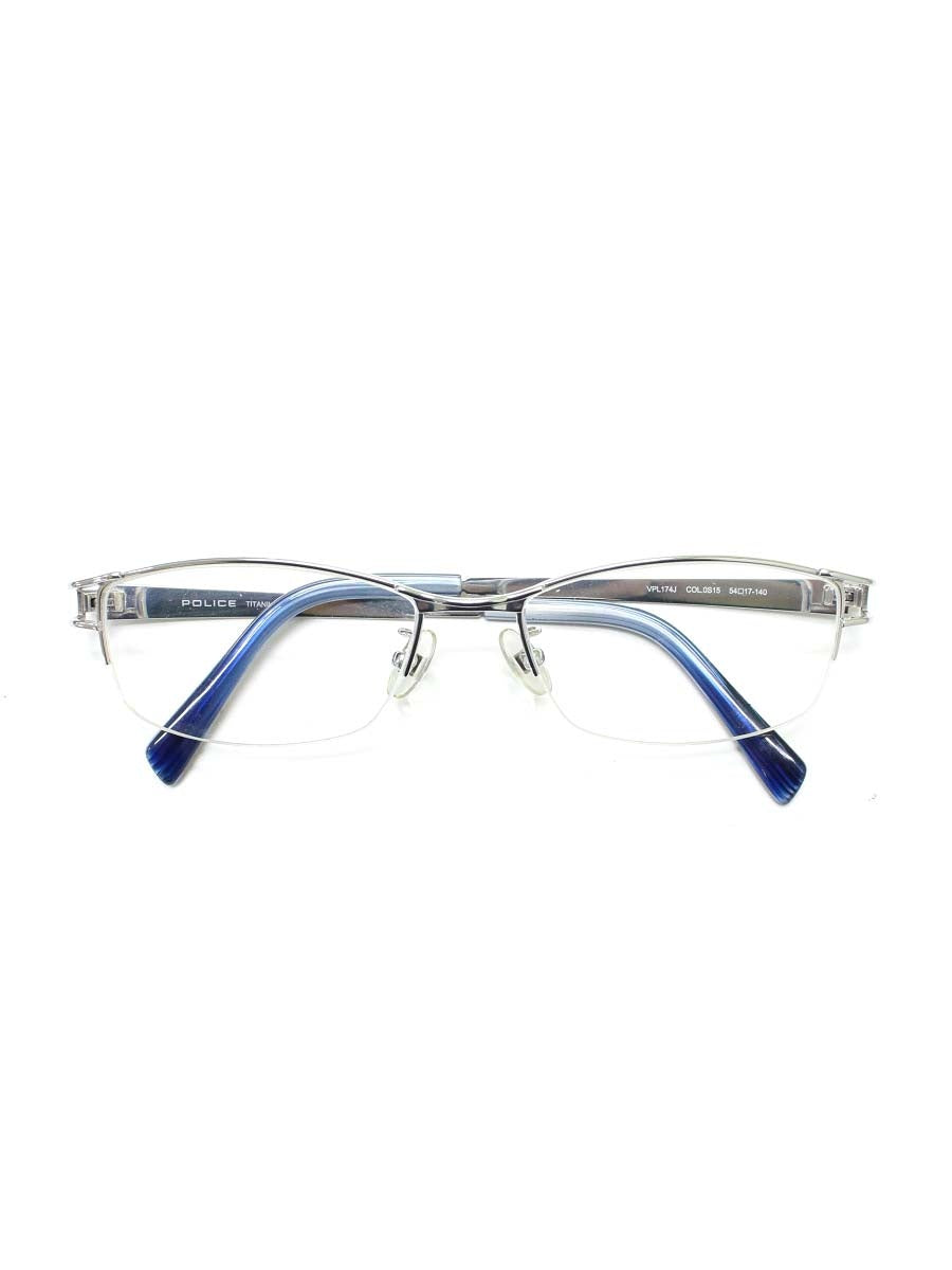 ポリス VPL174J メガネ シルバー/ブルー メタルフレーム ハーフリム スクエア ITZI4DKLWRXO