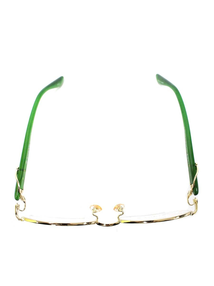 中村勘三郎 KN-2675 メガネ ゴールド/グリーン シープホーン スワロフスキーリング ハーフリム ITPL2O7WMX7O